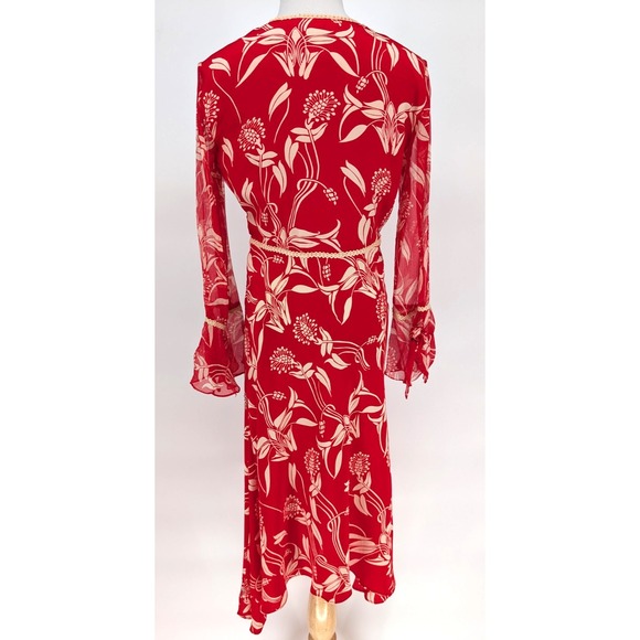 VTG 90s Y2K Red Silk Babydoll Boho Whimsigoth Beaded Bias Cut Chiffon Midi Dress - Picture 5 of 15